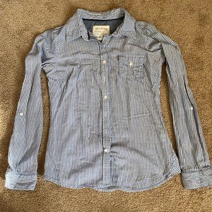 Girl Krazy Button Down Blue and White Stripe Long Sleeve Top